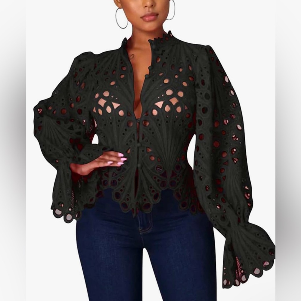 Long Sleeve Black Lace Top